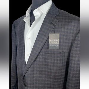 NWT JOS A BANK BROWN ON BROWN CHECK WOOL SPORT COAT SZ 48R